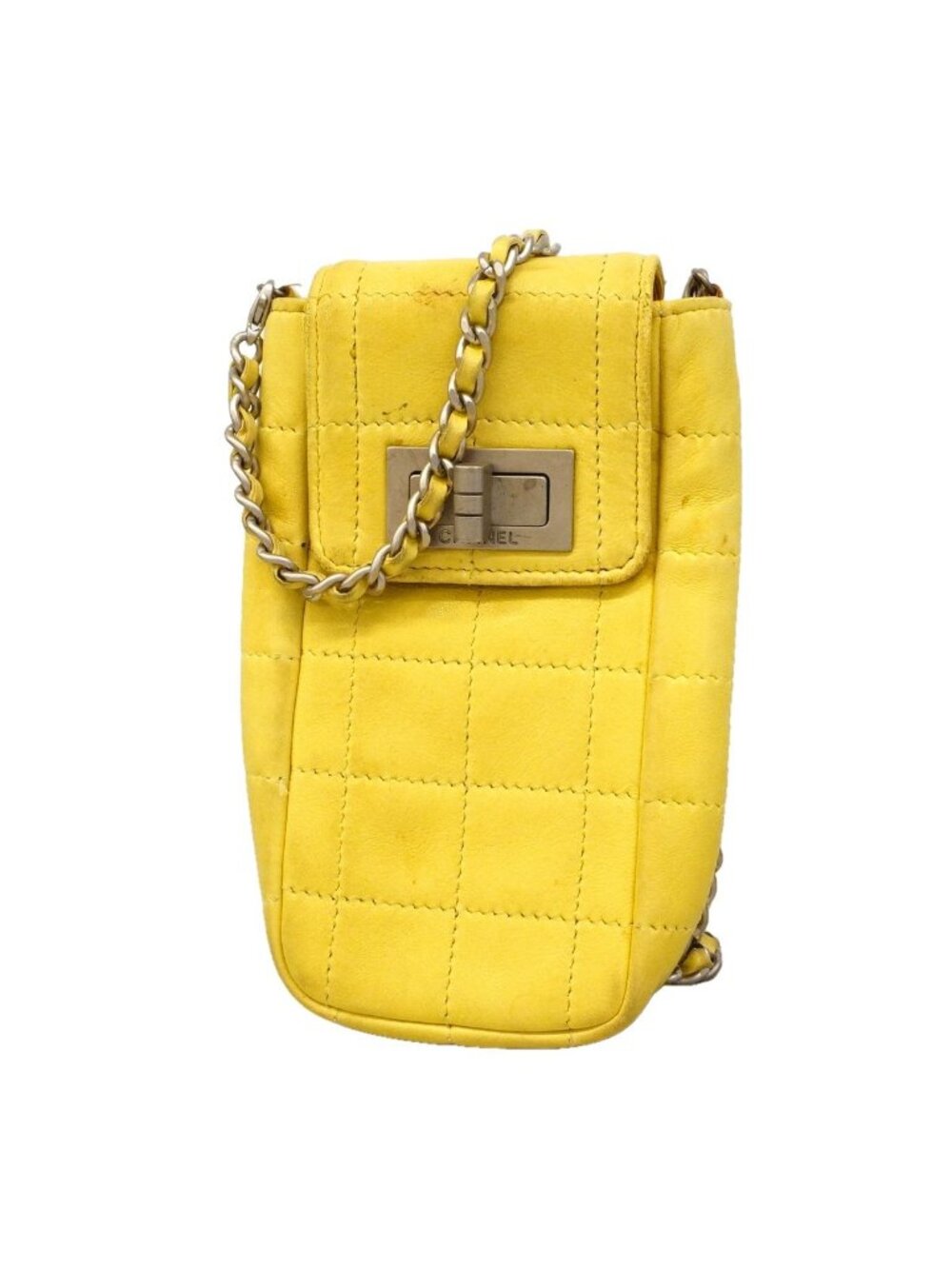 Chanel Shoulder Bag 2.55 Choco Bar Lambskin Yellow Silver